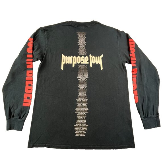 Justin Bieber Purpose Tour Shirt Mens Medium Black Long Sleeve AOP Concert Tee - Picture 2 of 12